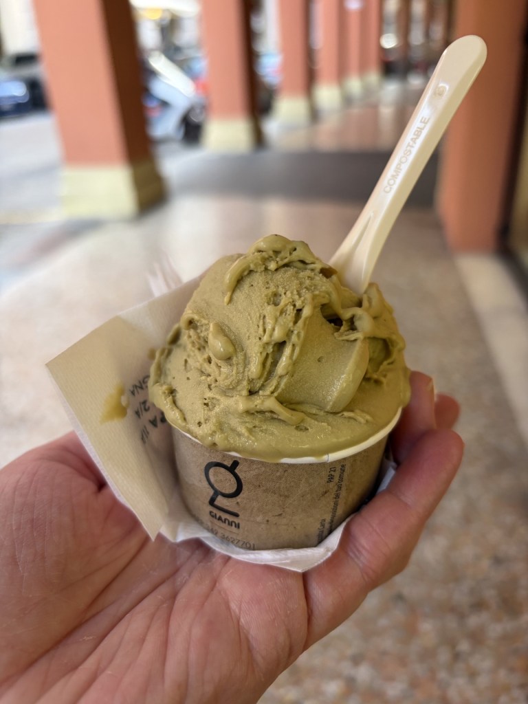 Small cup of green gelato